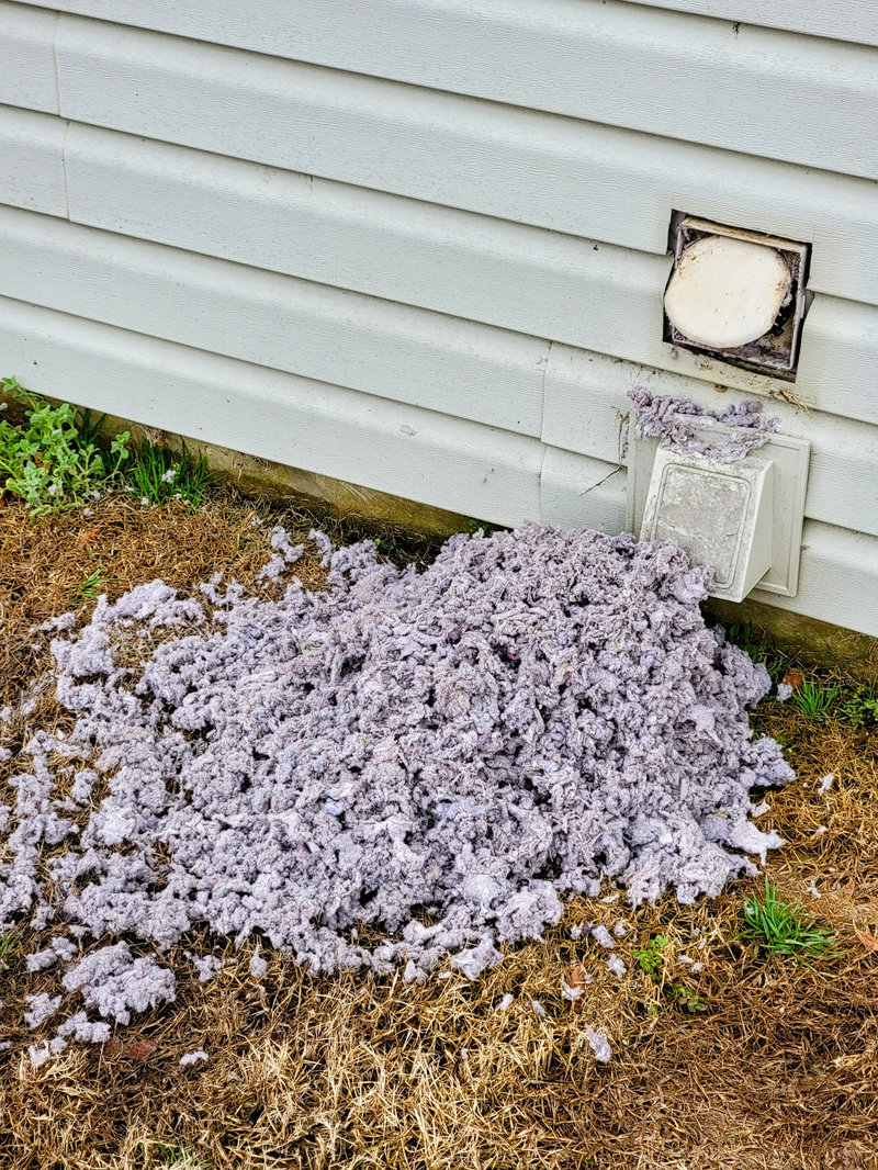 Large pile of lint and debris removed from a single clogged dryer vent